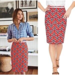 Boden Red Floral Bouquet Print Pencil Skirt Women’s US 10L Lined Knee Length